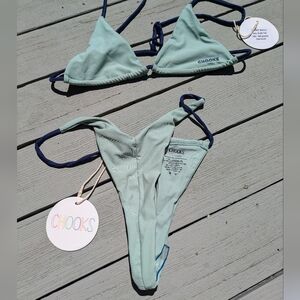 CHOOKS Los Angeles Cosmic Beach Glide Bikini Top S + Bottom M NWT dark greenish